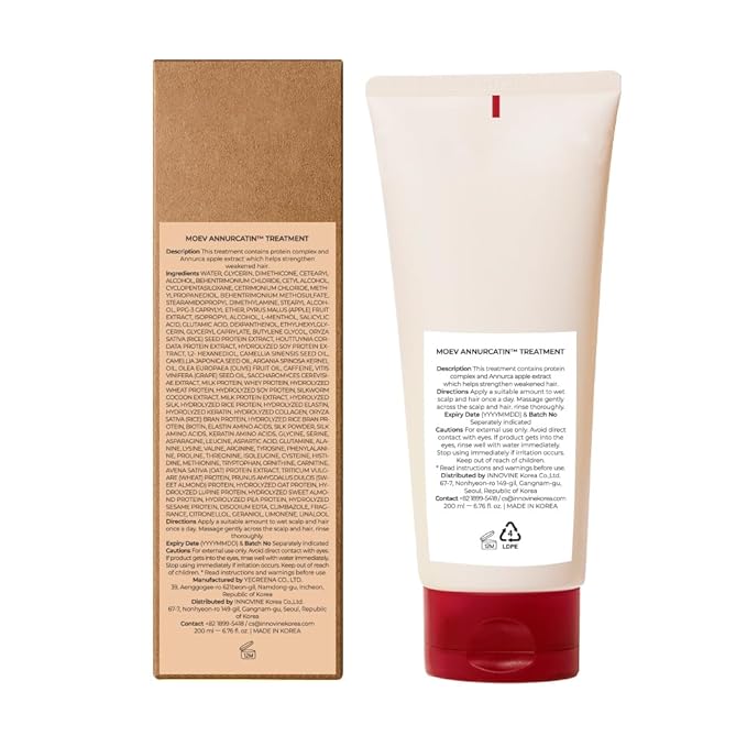 MOEV ANNURCATIN Hair Treatment Mask, Korean Wash-Off Hair Care Mask Apple Deep Damage Conditioner Sulfate-Free with Thickening Moisturizing for Damaged Thin Dry Hair, 6.76 fl.oz. (Apple & Freesia)