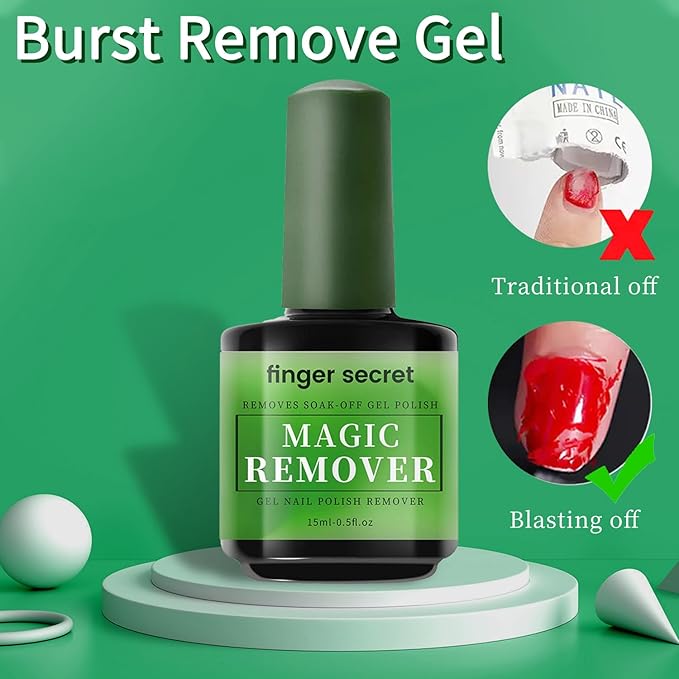 Gel Nail Polish Remover Kit, Fast Efficient Gel Polish Remover for Tough Gel, No Damage to nails Remove Soak Off Nail Gel Polish Portable Magic remover 2 Pack -0.5oz