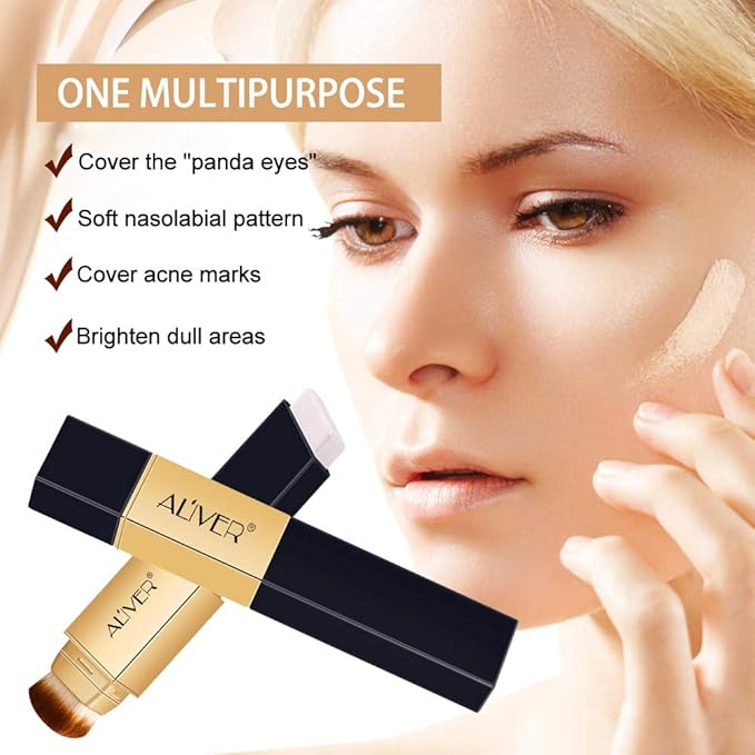 2 IN 1 Design Foundation & Brush, Face Makeup Foundation, Portable Makeup Concealers, Color Changing Foundation, Concealer Cover Concealer