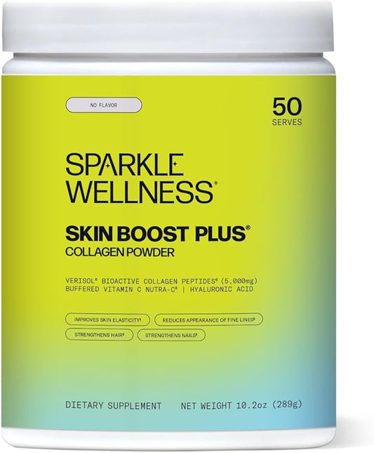Sparkle Wellness VERISOL Bioactive Hydrolyzed Collagen Peptides | Collagen Powder Supplement with Vitamin C & Hyaluronic Acid for Hair, Skin, and Nail Health | Skin Boost Plus (No Flavor) [50-Serves]