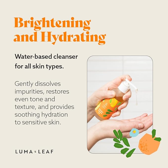 LUMA & LEAF Hydraglow Brightening Face Wash with Hyaluronic Acid | Gentle Daily Exfoliating Gel Cleanser for Dull Skin & Dark Spots | For All Skin Types | 3.8 fl oz