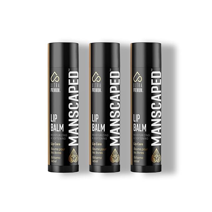 MANSCAPED® Moisturizing and Soothing Lip Balm, Infused with Vitamin E, Peppermint Oil, and Eucalyptus Oil for Chapped Lips, Matte Finish (3-Pack)