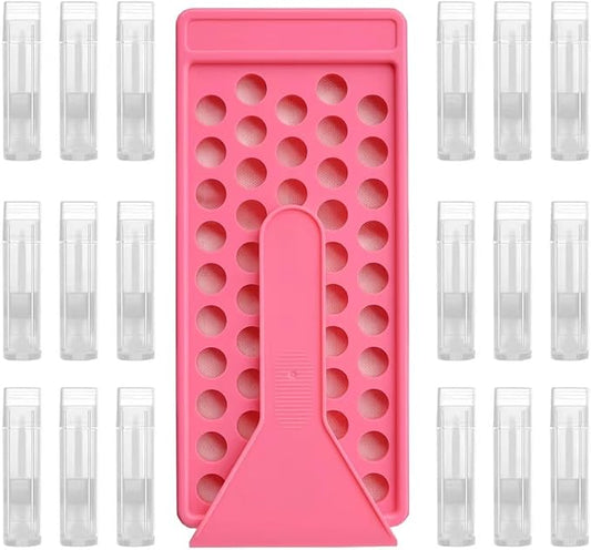 50 Lip Balm Container Kit with Filling Tray and Spatula, Round Tube Refillable Empty Tube 3 Colors, 0.15 oz, BPA Free, for DIY Homemade Lipstick Lipstick (50 translucent kits,)