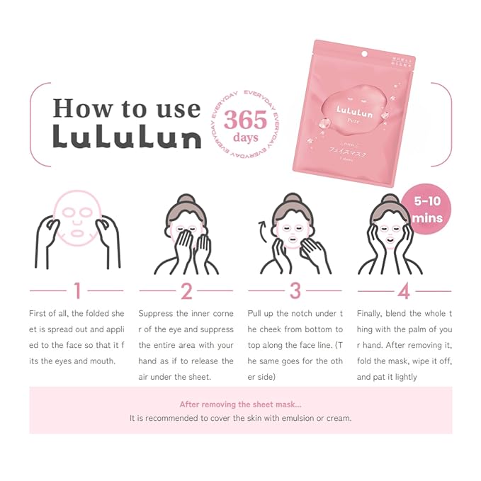 Lululun 21 EA Facial Sheet Masks for Dry Skin & Dull Skin Women & Men, Hydrating & Moisturizing Daily Face Sheet Mask with Seaweed & Cranberry Extracts, Natural Face Skincare from Japan, PURE PINK