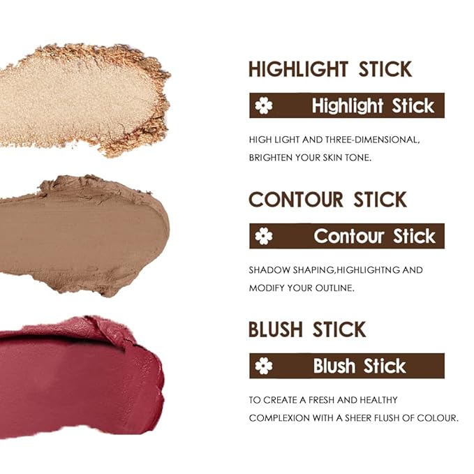 Blush Stick, Matte Cream Blush Stick for Cheeks, Eyes and Lips Natural Blush Makeup Waterproof Long Lasting(07 Rose Blush Stick)