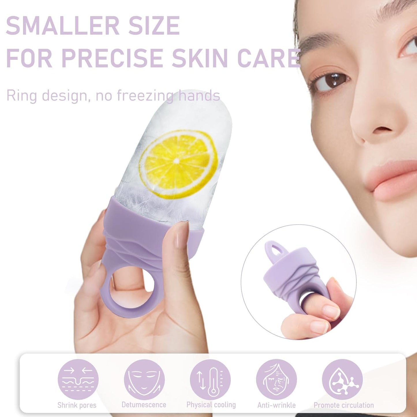 3 Pcs Facial Ice Roller Silicone Mold Reusable for Face Women and Eye Neck Cold Skin Care Tools Freezer De Puff Eye Bags Reduce Migraine Pain Pink 1 + Purple 2