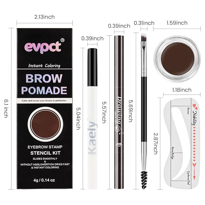 evpct Eyebrow Stencils Kit for Women Shaping, Eyebrow Shaper Makeup Kit, Eye Brow Stencil Shaper Tinting kits for Women, with Eyeliner, Eyebrows Pencil, Pomade, Brush and 10 Stencils, Kit-03 CHOCOLATE