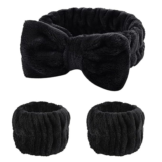 Fmeida Skincare Headband, Spa Headband for Washing Face,Wrist Bands and Hair Tie Black