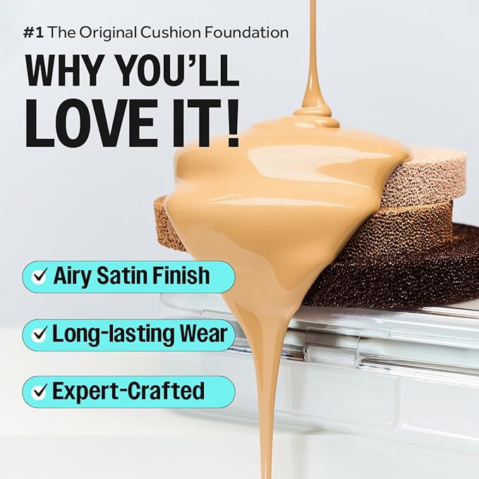 CLIO Kill Cover Founwear Cushion The Original – 20 Shades, Buildable Light to Medium Coverage, Natural Finish, Korean Makeup Foundation, Long-Lasting Skin Fit, 24N HONEY