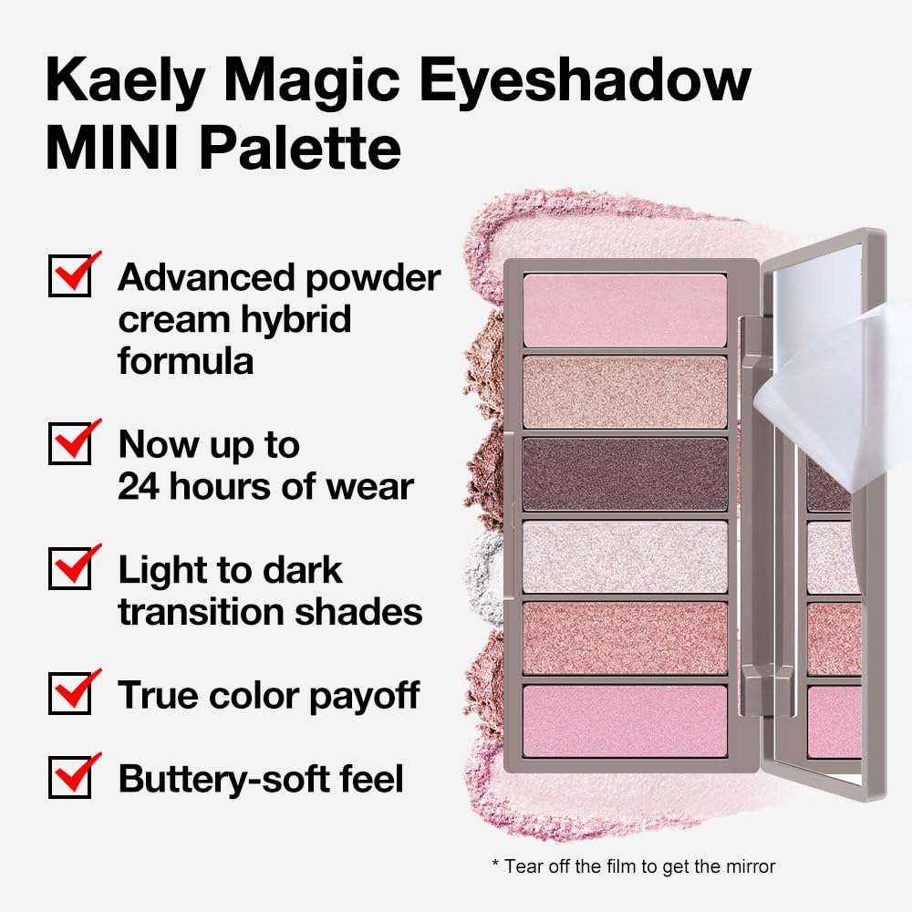 Kaely 6 Color Mini Pink Eyeshadow Palette Makeup, Highly Pigmented Eye Shadow Palette Waterproof, Natural Glitter Shimmer Eye Shadow Palette, paleta de sombras de ojos, Vegan & Cruelty-free, 08