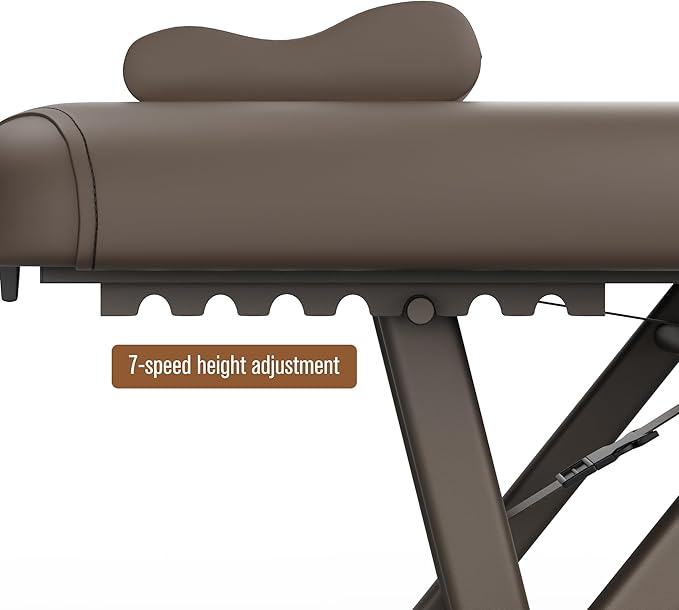 Dolonm Height Adjustable Massage Table with Face Pillow & Headrest for Treatment Table, Physical Therapy Table, Spa Facial Professional Massage Bed - Fixed Backrest, Brown