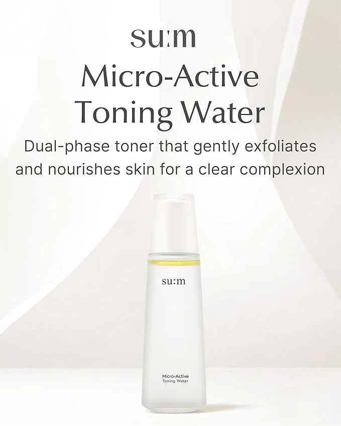 SU:M Micro-Active Toning Water (5.07 fl oz) - Dual-Phase Gentle Exfoliating Toner with Low-Irritation, Improved Skin Texture & Boost Vitality, Korean Skin Care. PHA, Biopeptide.