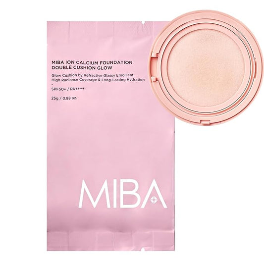 MIBA Ion Calcium Foundation Double Cushion Glow 25 g / 0.88 oz Big Cushion SEASON 3. Long Lasting Cover Effect. Moisture glow. Skin tightening relief. Smooth adhesion. (#21 Rosy Ivory Refill)