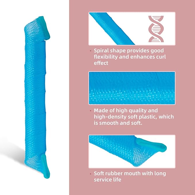 60pcs Heatless Hair Curlers Spiral and Wave Styling Kit 2 Styles No Heat Curlers with 2 Pieces Hooks for Women Girl's Short Medium and Long Hair((12 Inch/30 cm)