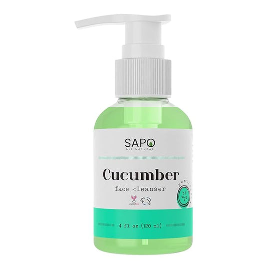 Sapo Cucumber Face Cleanser - Gentle Gel Wash with Aloe Vera, Coconut Oil, Neem and Vitamin C - For Dry, Sensitive, Oily or Acne Prone Skin, 4 oz