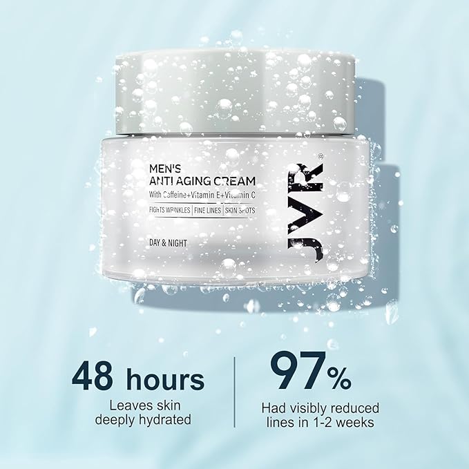 JVR Mens Face Moisturizer, Anti Aging Moisturizing Cream, Lightweight Face Moisturizer For Men Anti Wrinkle Mens Face Lotion Day & Night with Caffeine, Niacinamide, Facial Skin Care 1.7 oz