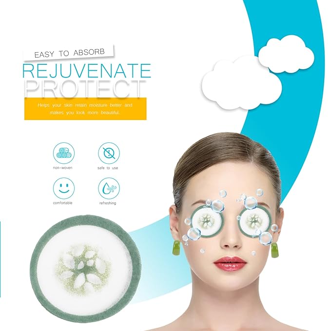 Mobestech Cucumber Eye Pads 100 Pads Non-woven Eye Soothing Spa Cooling Eye Patches with Fruit Vegetable Extracts for Eyes Reduce Dark Circles
