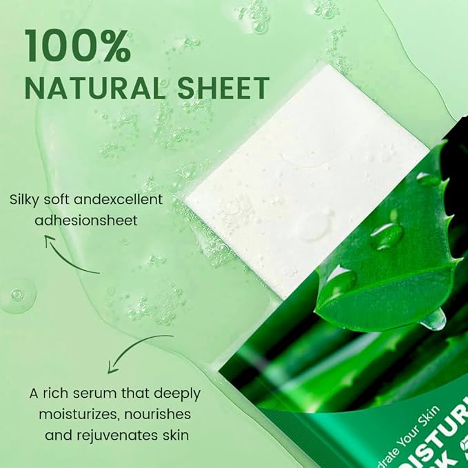 Kaely 10 Pack Aloe Vera Sheet Masks, Spa Party Face Masks for Kids Teens Women Men Skincare Set, Girls Night Facial Masks Skin Care, Moisturize Soothe for All Skin Types, Christmas Gifts, Set05B