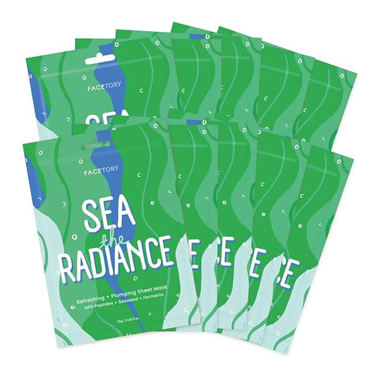FACETORY K Beauty Face Mask Skin Care - SEA THE RADIANCE PLUMPING Sheet Mask with Peptides & Seaweed Extract | Hydrates, Firms, Rejuvenates (10 Pack)