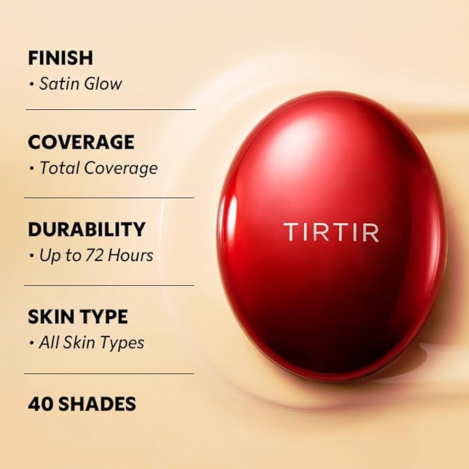 [*Mini Size*] TIRTIR Mask Fit Red Cushion Foundation | Full coverage, Weightless, Skin fit, Satin Glow Finish, Korean Makeup, beauty, Tattoo cover up, Buildable (#33W Ginger, 0.15 Fl Oz)