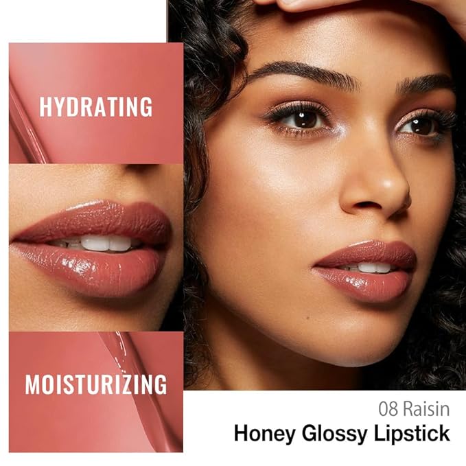 Kaely Raisin Honey Glossy Lipstick for Women, Moisturizing Shine Lipstick for Dry Lips, Hydrating Nourishing Tinted Lip Balm, Sheer Lightweight Lip Gloss Stain Makeup, Vegan & Cruelty-Free, 08