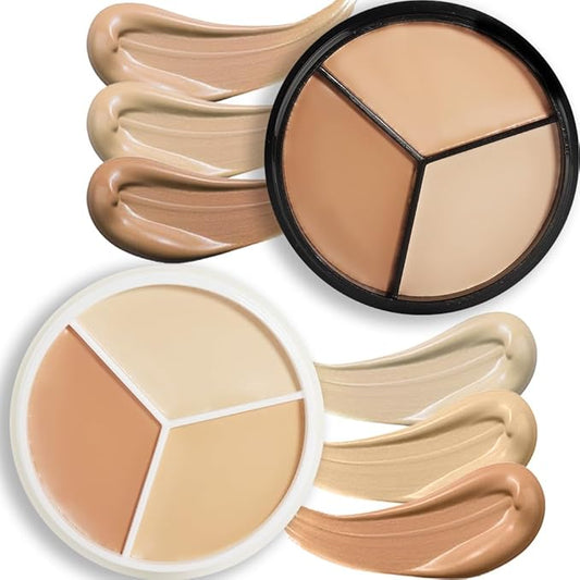 Pro 2pcs Tri-color Face Concealer Contour Palette.Demi Beige Color Correct Cream Foundation Palet.Natural Ivory Cream Makeup Plate Waterproof