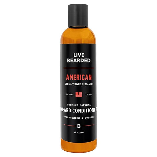Live Bearded Beard Conditioner, 8 fl oz - Strengthens and Softens Facial Hair - Made in the USA - All-Natural Ingredients with Biotin, Caffeine | American Scent - Cedar, Vetiver, Bergamot