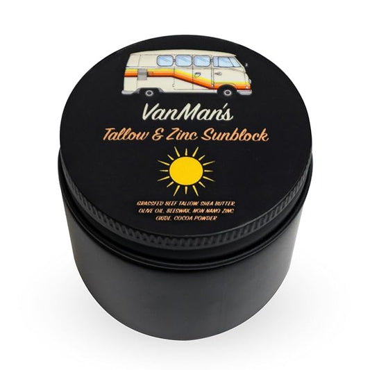 Vanman's - Zinc and Tallow Sunscreen - Water Resistant 20 SPF Beef Tallow Sunscreen with Olive Oil, Beeswax - Mineral Sunscreens with Non-Nano Minerals - 2.8 ounce