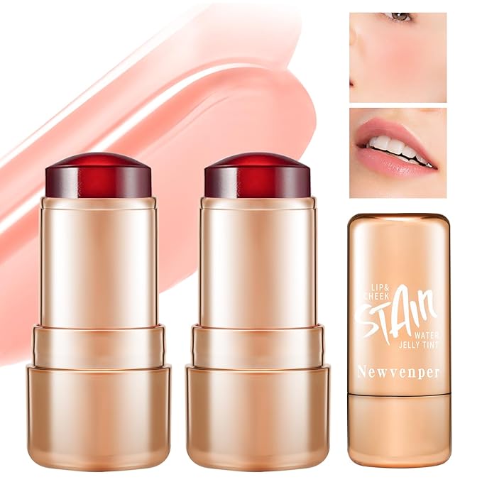 2pcs Jelly Blush Stick, Multi-purpose Lip and Cheek Colour Stick, Jelly Texture Waterproof, Moisturising and Long-lasting, Non-sticky, Create Watercolour Makeup Effect for Women and Girls 2#