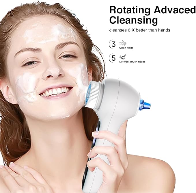 Face Scrubber Exfoliator with LCD Screen,Rechargeable Facial Cleansing Brush IPX7 Waterproof 3 in 1 Blackhead Remover Vacuum for Exfoliating,Massaging and Deep Pore Cleansing