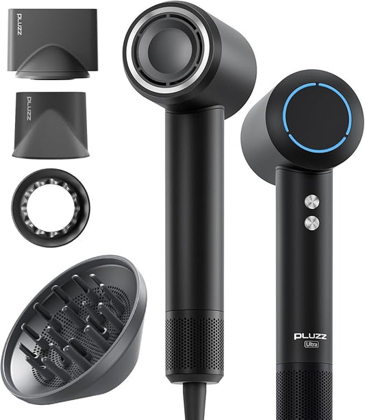 PLUZZ Professional Hair Dryer with Diffuser for Curly Hair, 400M Negative Ionic Blow Dryer for Fast Drying, 120,000 RPM High-Speed Brushless Motor, Low Noise Lightweight, Travel-Friendly, Women & Men