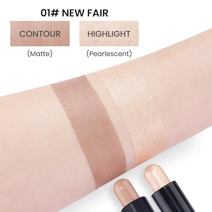 evpct 2in1 Face Shaping & Contouring Stick Cream Contour Concealer Bronzer Stick Makeup Kit for Beginner Face Highlighter Makeup Stick contorno maquillaje de maquillaje profesional, 01 NEW Fair