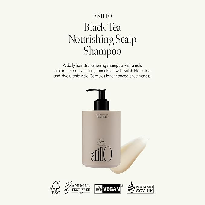 Vegan Nourishing Scalp Shampoo with Black Tea, Hyaluronic & Amino Acids to Strengthen Scalp Barrier, Creamy Woody Scent, Paraben, Sulfate & Silicone Free 450ml / 15.22 fl. Oz