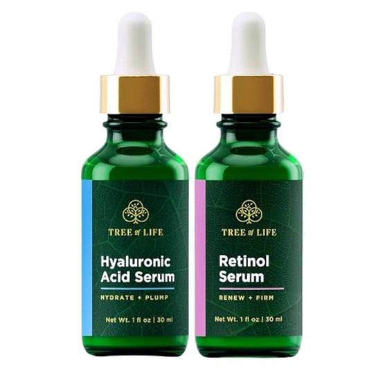 Tree of Life Beauty Facial Skin Care Set, Brightening, Firming, Hydrating, Dry Face, Dermatologist Tested - Retinol Serum and Hydrating Hyaluronic Acid - Skin Care Kit, 2 count of 1 Fl Oz