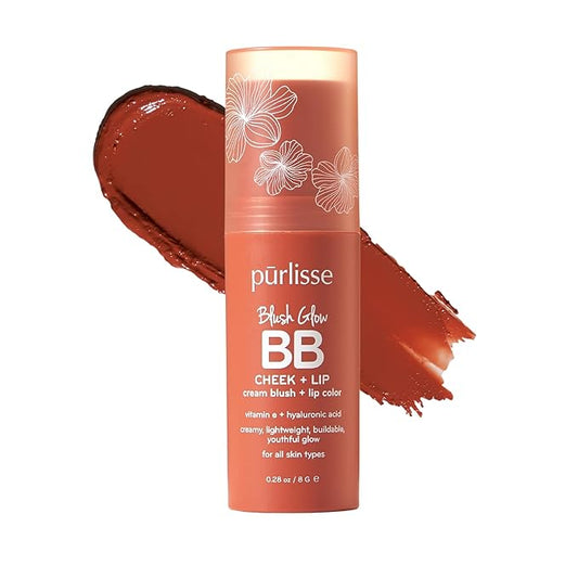 pürlisse Blush Glow BB Lip and Cheek Tint - Hydrating & Buildable 2-in-1 Cream Blush Stick for Cheeks & Lips - Formulated with Nourishing Vitamin E & Hyaluronic Acid - Desert Sunset (.28 oz)
