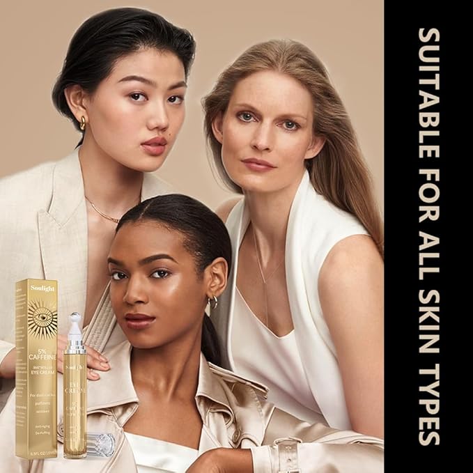 Soulight 5% Caffeine Eye Serum for Dark Circles, Eye Cream Anti Aging Puffiness & Wrinkles - Brightening Under Eyes Treatment with Hyaluronic Acid & Niacinamide - Hydrating & Firming