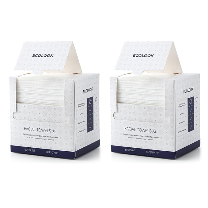 ECOLOOK Disposable Face Towel XL-10"x12" Upgraded Thick Facial Towels, Ultra Soft Clean Face Towels Disposable, 60 Count & 90 GSM, Ideal for Sensitive Skin-2 PACK