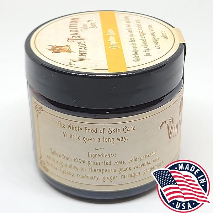 Vintage Tradition Beef Tallow All Purpose Balm - Healing, Hydrating Warm Ginger Skin Care Salve Replaces Body Lotion, Hand Cream, More - Essential Oil, Olive Oil, and Grass-Fed Tallow, 2 fl. oz.
