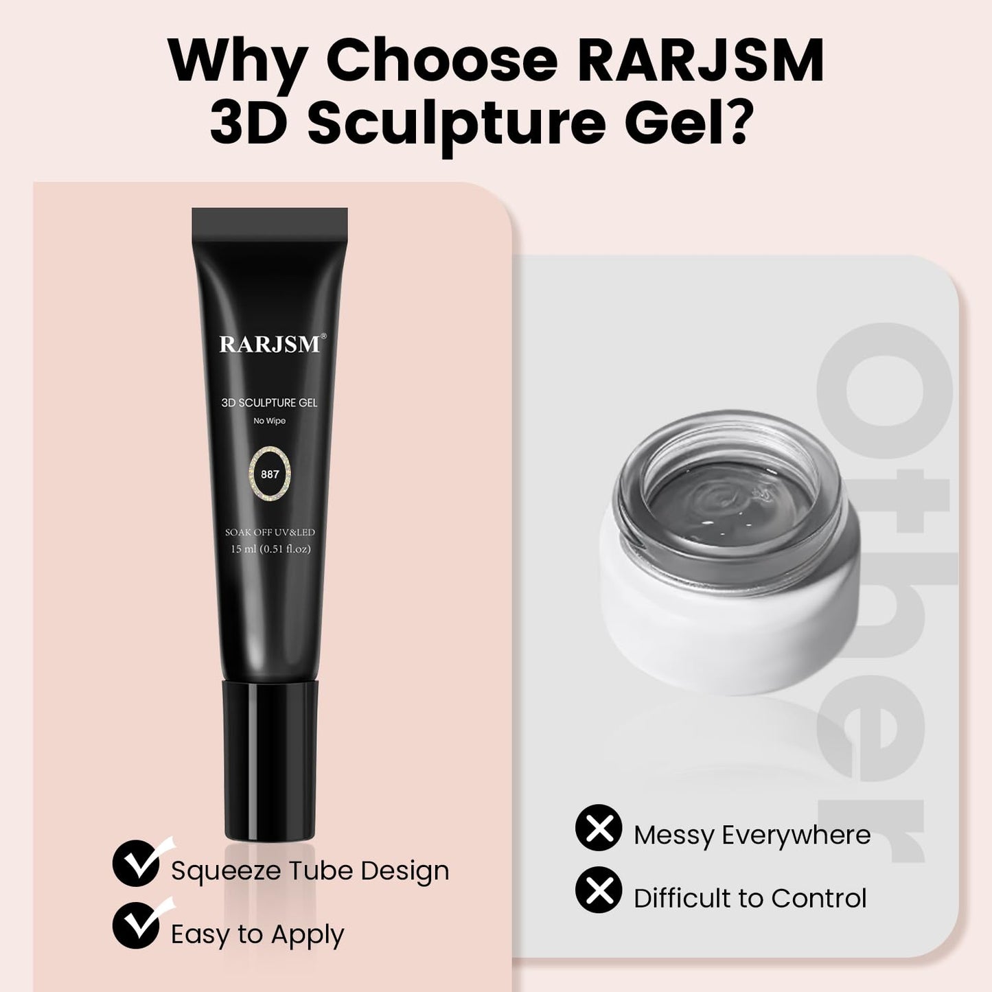 RARJSM 3D Nail Art Sculpture Gel Nail Polish Multi Color Pearlescent Yellow Green Glitter No Wipe DIY Drawing Hard Nail Craving Sculpting Gel UV LED Curing Requires Nail Decoration Manicure Design