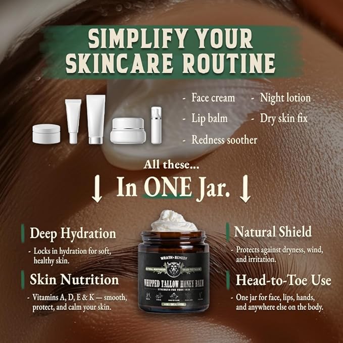 Organic Beef Tallow for Skin - 4 OZ (Eucalyptus) — Grass Fed Beef Tallow for face + Body — US-Made Whipped Tallow and Honey Balm Moisturizer for Dry and Sensitive Skin, Eczema, Rosacea (No Additives)