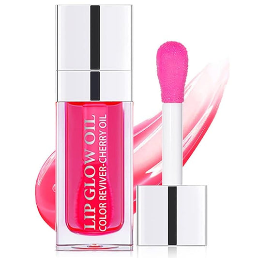 Lip Oil Hydrating Tinted Lip Balm, Plump Lip Gloss Lip Care Transparent Toot Lip Oil Tinted (015# Cherry Red)