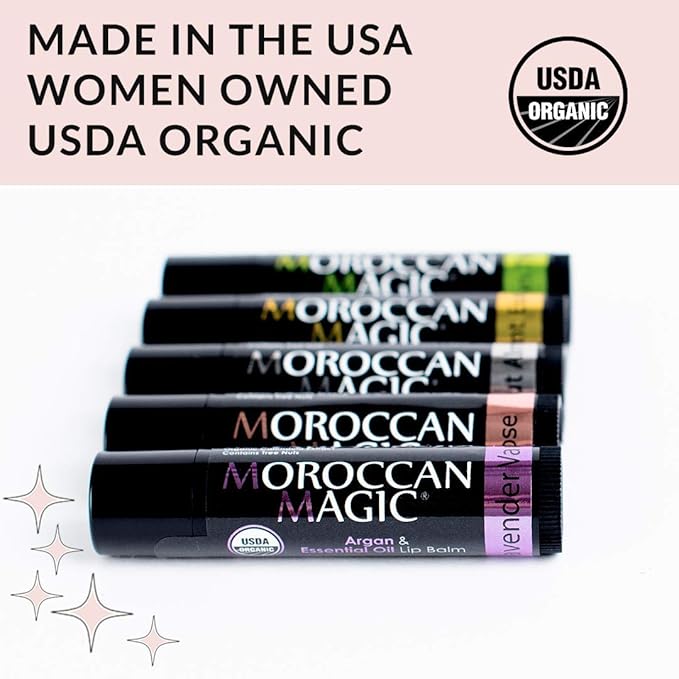 Moroccan Magic Organic Lip Balm Variety Pack Gift Set | Natural Argan and Essential Oils | Smooth | Non-Toxic Cruelty Free | 8 Pack