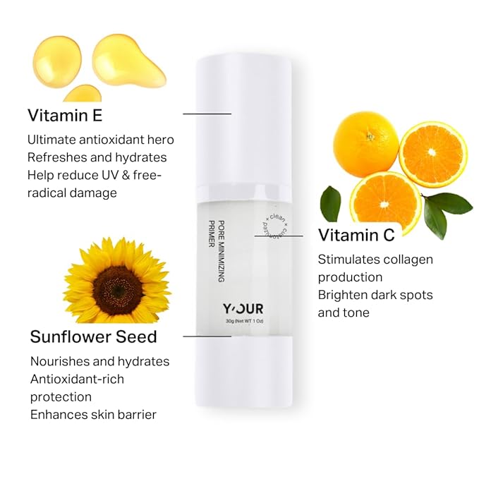Y’OUR Pore Minimizer Velvet Veil Primer: Hydrating, Oil-Controlling & Long-Lasting; Blur Makeup for Flawless Base; Photo Finish Foundation Coverage; Brightens with Vitamins C & E. Made in USA