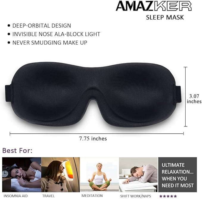 Sleep Mask Invisible Alar Deep Orbit 3D Eye Mask Ultra Lightweight & Comfortable Sleeping Mask for Travel, Nap Shift Works 3 Pack