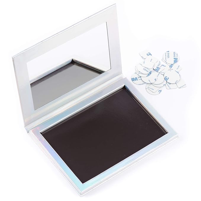 Magnetic Palette Mermaid Empty Makeup Palette with Mirror and 30Pcs Adhesive Empty Palette Metal Stickers for Eyeshadow Lipstick Blush Powder (Silver)