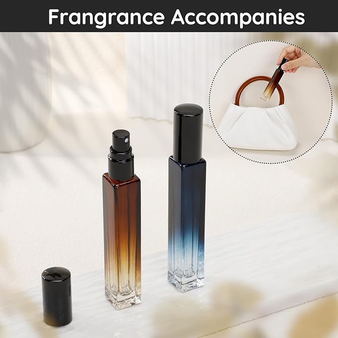 Segbeauty 2 Pack Perfume Atomizer, 10ML Empty Refillable Glass Spray Bottles for Cologne, Portable Leak-proof Fine Mist Perfume Dispenser, Travel Must Sample Bottle Toiletries Press Pump Container