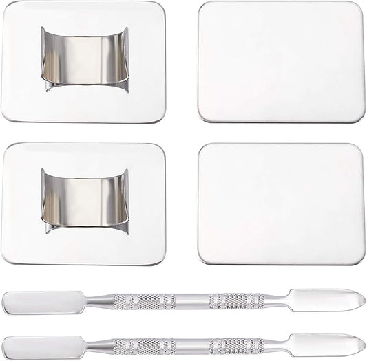 OLYCRAFT 6PCS Stainless Steel Makeup Palette Mini Ring Palette with Spatula Tool Makeup Palette Tools for Nail DIY Art Design Paint Color- 1.7 x 1.3 Inch