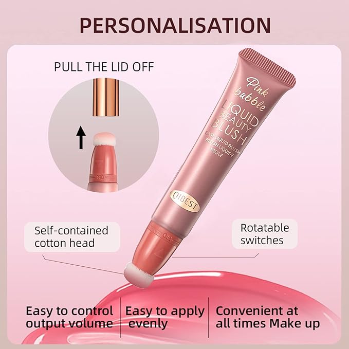Liquid Blush Beauty Wand Matte Cream Blush Stick with Soft Cushion Applicator For Natural Cheek Tint Blendable Lightweight Long Lasting Dewy Finish makeup blush for Face(03 Plum Wine)