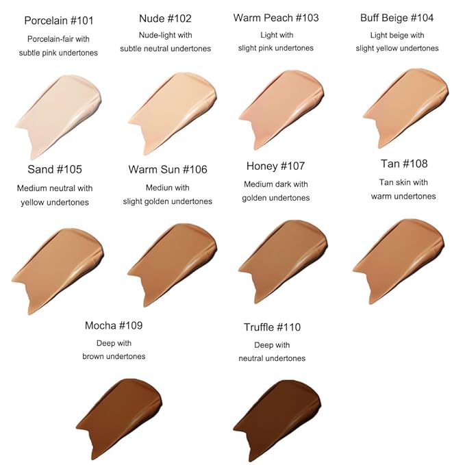 2Pcs Liquid Foundation Full Coverage 24HR Matte Oil Control Concealer 30ml (Nude & Buff Beige) with Kabuki Foundation Brush Flat Top (1pcs-110)