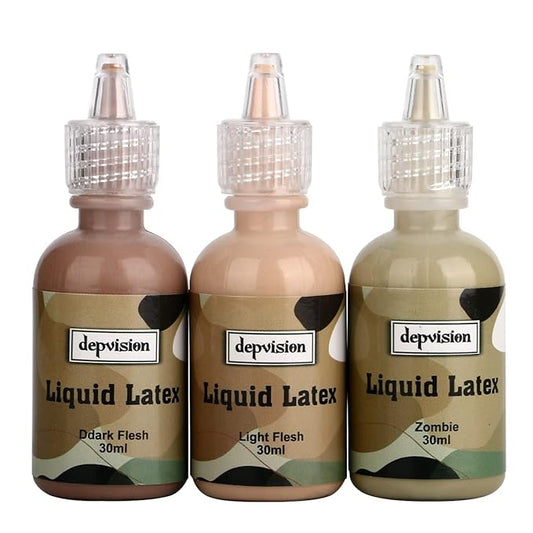 Depvision Liquid Latex 3 Colors Set White Fresh Clear Color For Special Effects Wound Waterproof Professional Makeup Artist Skin Illustrator SFX Monster Zombie (60ml*3 Color) (30ml * 3 Special color)